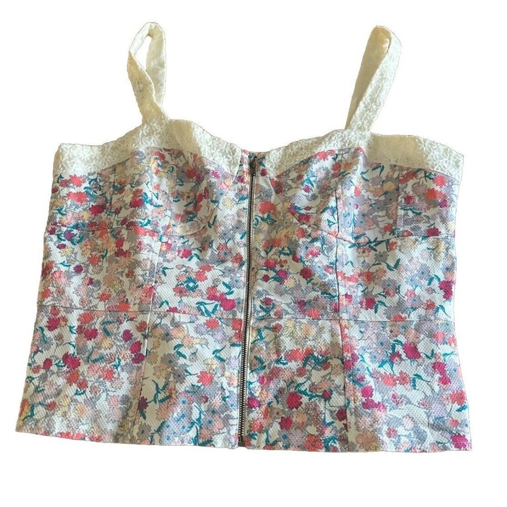 Vintage Floral Tapestry Corset Bustier Bra Crop Top Straps Lace Sz 16 Y2K